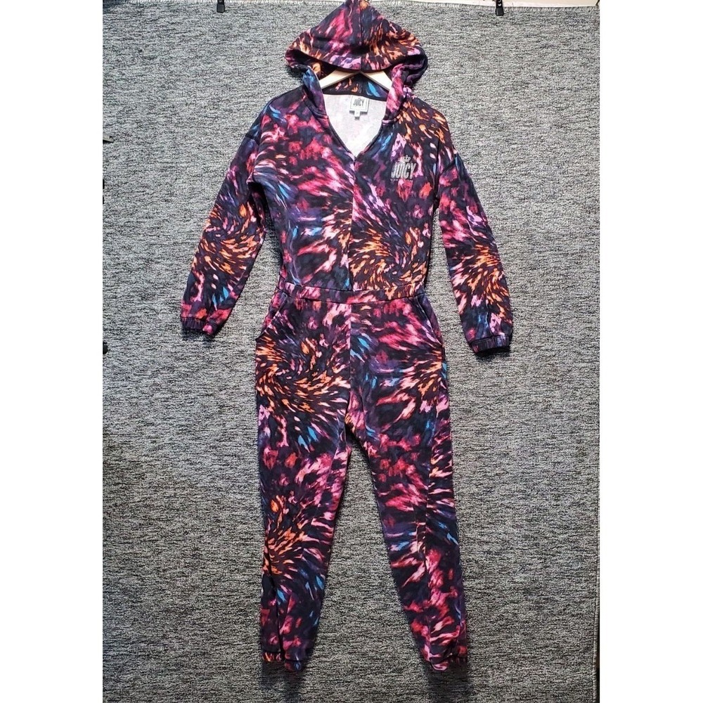 Juicy Couture Jumpsuit Women Medium Purple Tie Dye Swirl Hoodie Loungewear Y2K